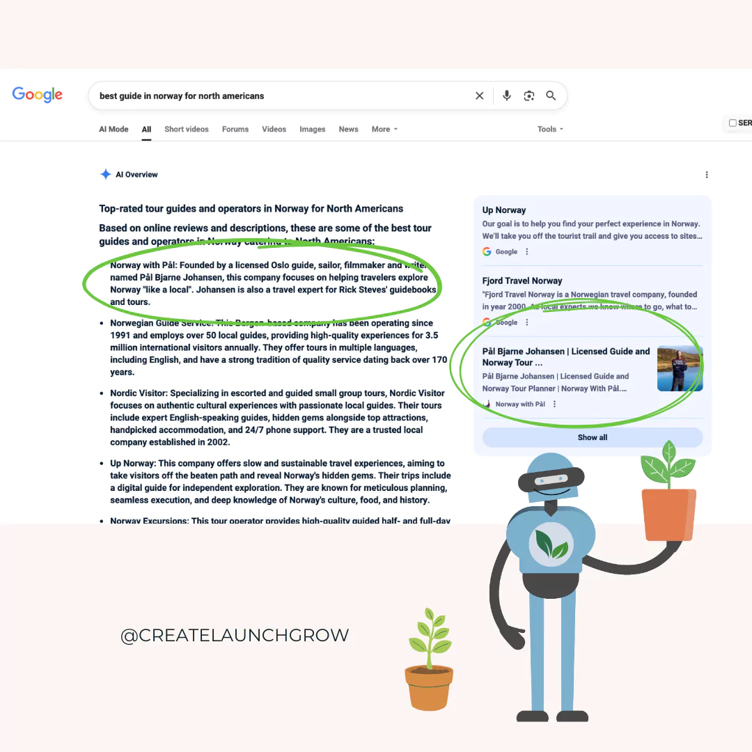 Top result in Google AI result for my client Pål with Norway with Pål